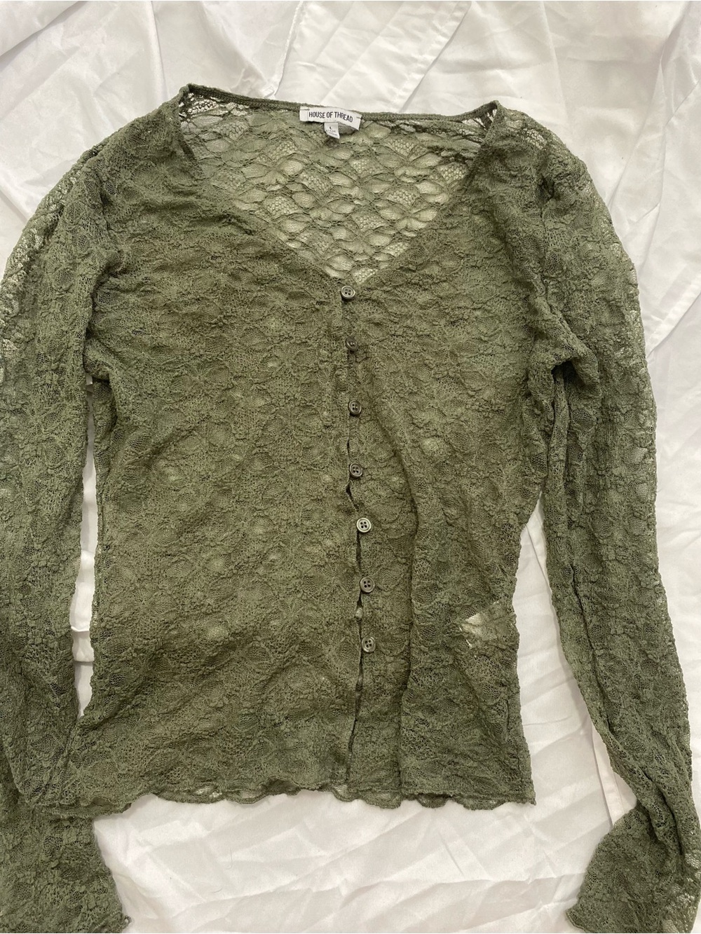 Olive Lace Button-Front Women's Top